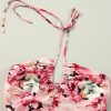 Women's Pink Floral Sleeveless Halter Neck Ruffled Mini Dress with Shirred Back - Image 15