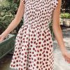 Chic Women's Brown Abstract Printed Flutter Sleeve Smocked Bodice Short Dress - Image 6