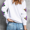 Women's White Fleur De Lis Sequin Patched Graphic Drop Shoulder Sweatshirt - Image 3