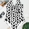 Elegant Women's Black Stripe Bowknot V Neck Low Back One Piece Swimsuit - Image 16