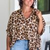 Plus Size Women's Khaki Leopard Print Short Sleeve Buttoned Shirt - Image 6