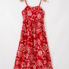 Women's Red Floral Printed Spaghetti Strap Empire Waist Maxi Dress - Bohemian Style for Summer - Image 17