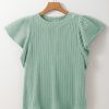 Women's Moonlight Jade Flutter Sleeve Top - Elegant Textured Knit Blouse - Image 3