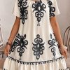 Women's Apricot Western Print Ruffled Short Sleeve Loose Dress - Image 4