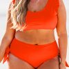 Women's Plus Size Orange Ruffled Trim Knotted High Waist Bikini Set - Image 9