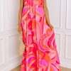 Women's Rose Abstract Printed High Neck Knotted Nape Sleeveless Maxi Dress - Image 7