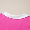 Plus Size Women's Pink Contrast Trim Collared Split Neck Short Sleeve Top - Image 7