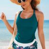 Women's Sea Green Drawstring Tummy Control 2-Piece Tankini Swimsuit with Floral Shorts - Image 6