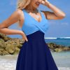 Women's Navy Blue Crisscross Straps Tie Back Flared One Piece Swimsuit - Elegant V Neck Design - Image 7