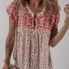 Chic Women's Red Printed Tie Neck Blouse with Embroidery Detail - Image 6