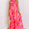 Women's Rose Abstract Printed High Neck Knotted Nape Sleeveless Maxi Dress - Image 12