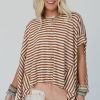 Women's Khaki Stripe Batwing Sleeve Oversized Crewneck Top for Casual Wear - Image 5