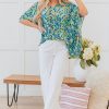 Women's Green Abstract Print V Neck Half Sleeve Tunic Blouse - Bohemian Style - Image 8