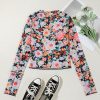 Women's Orange Floral Slim Long Sleeve Crop Top - Sheer Mesh Design - Image 7