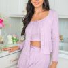 Women's Orchid Petal 3-Piece Lounge Set: Textured Cami, Shorts & Cozy Cardigan - Image 7