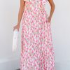 Women's Pink Floral Print Square Neck Ruffled Strap Maxi Dress for Summer - Image 8