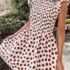 Chic Women's Brown Abstract Printed Flutter Sleeve Smocked Bodice Short Dress - Image 2