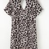 Elegant Khaki Cheetah Print Backless V Neck Loose Fit Mini Dress for Women - Image 7