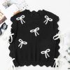 Women's Black Bow Print Scalloped Hem Short Sleeve Sweater T-Shirt - Image 7