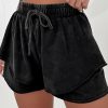 Women's Black Mineral Wash French Terry High Waist Casual Shorts with Drawstring - Image 3