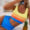 Women's Blue Colorblock Square Neck Bikini Set - Pleated High Waisted Swimwear - Image 5