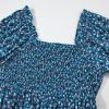 Women's Blue Vintage Boho Floral Smocked Wide Leg Jumpsuit with Puff Sleeves - Image 9