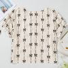 Charming Beige Bow Print Puff Short Sleeve Top for Women - Image 7