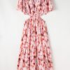 Women's Pink Abstract Printed Flutter Sleeve Maxi Dress with Daring Cutouts - Image 8