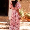 Women's Pink Abstract Printed Flutter Sleeve Maxi Dress with Daring Cutouts - Image 2