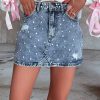 Women's Dusk Blue Rhinestone Distressed Denim High Waist Mini Skirt - Image 6