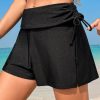 Women's Black Drawstring Ruched High Waist Loose Swim Shorts for Beach Days - Image 5