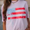 Women's Light Pink Flag Bow Graphic Crewneck Tee - Fun and Playful Design - Image 2