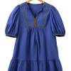 Women's Bluing Colorful Striped Trim Puff Sleeve Pleated Mini Dress for Summer Picnics - Image 11