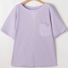 Plus Size Women's Orchid Petal Waffle Knit Short Sleeve Top with Patched Pocket - Image 14