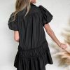 Women's Black Puff Sleeve Ruffle Hem Button Down Shirt Dress - Image 2