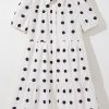 Women's White Polka Dot Print Short Sleeve Collared Buttoned Tiered Babydoll Dress - Image 5