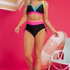 Women's Black Color Block Drawstring Side V Neck High Waist Bikini Set - Image 7