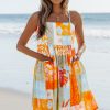 Women's Orange Seashell Patchwork Print Self-Tie Flowy Sundress for Summer Adventures - Image 4