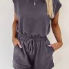 Women's Bristol Black Knit Open Back Drawstring Romper with Cap Sleeves - Image 12