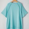 Plus Size Mint Green Color Block Raglan Sleeve Buttoned T-Shirt for Women - Image 13