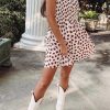 Chic Women's Brown Abstract Printed Flutter Sleeve Smocked Bodice Short Dress - Image 9