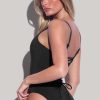 Women's Black Lace-Up Open Back One Piece Swimsuit with Thin Straps - Image 11