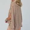 Women's Khaki Stripe Batwing Sleeve Oversized Crewneck Top for Casual Wear - Image 2