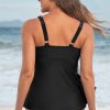 Women's Black Crossed V Neck Adjustable Strap Babydoll Tankini Top for Beach Vacation - Image 2