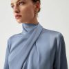 Women's Ivy Asymmetric Pleated Turtleneck Bell Sleeve Blouse - Elegant and Chic - Image 7