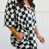 Plus Size Women's Black Checkered Pattern Tee and Shorts Two Piece Set - Image 6