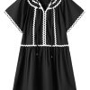 Women's Black Contrast Ricrac Trim Short Sleeve V Neck Mini Dress - Chic Summer Style - Image 13