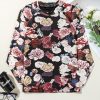 Elegant Women's Pink Mesh Floral Print Mock Neck Long Sleeve Slim Top - Image 9