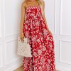 Women's Red Floral Printed Spaghetti Strap Empire Waist Maxi Dress - Bohemian Style for Summer - Image 16