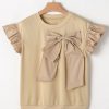 Women's Parchment Two-Tone Ruffle Sleeve Top with Bow Detail - Image 12